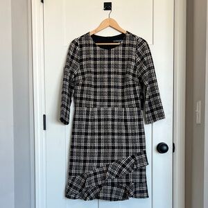 Julia Jordan Black/Taupe plaid Checkered 3/4 Sleeve Dress with ruffled hem